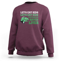 Funny Teacher Sweatshirt Let's Eat Kids Punctuation Saves Lives Dinosaur - Wonder Print Shop