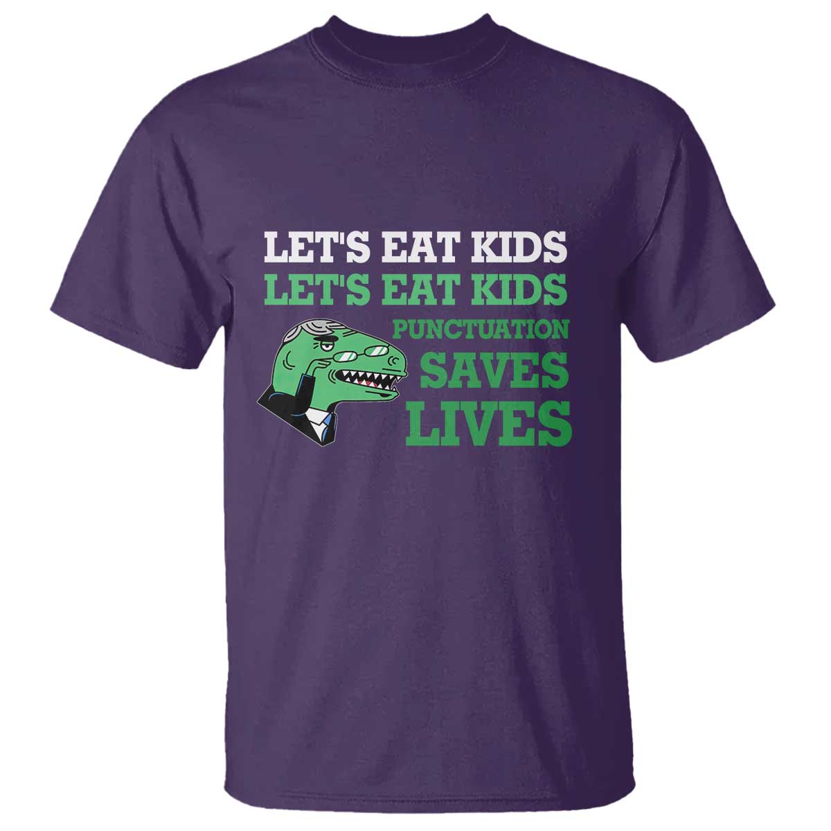 Funny Teacher T Shirt Let's Eat Kids Punctuation Saves Lives Dinosaur - Wonder Print Shop
