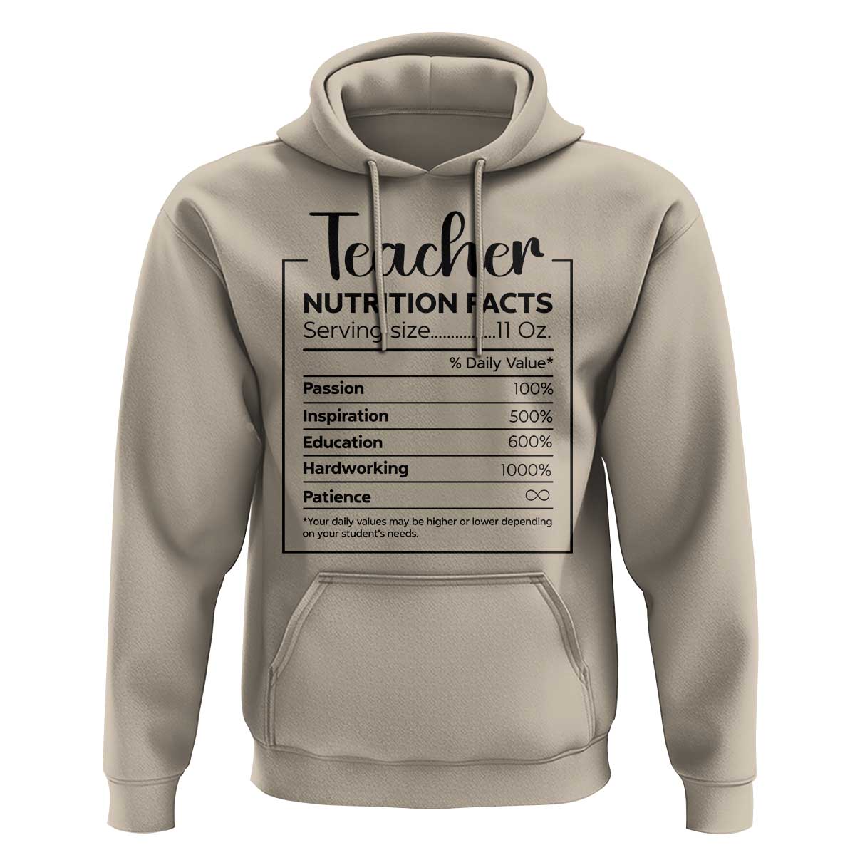 Funny Teacher Hoodie Nutrition Facts Back To School - Wonder Print Shop