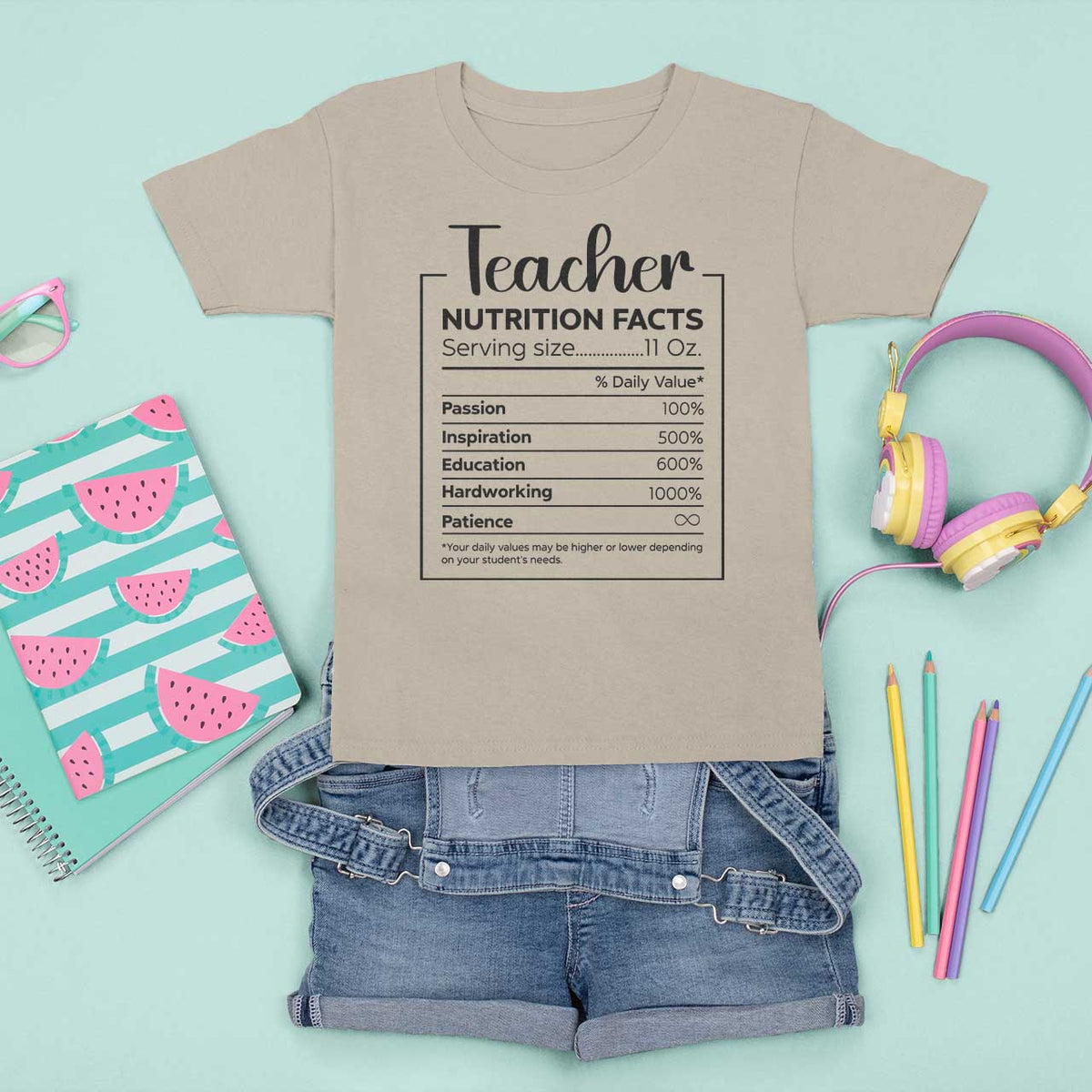 Funny Teacher T Shirt For Kid Nutrition Facts Back To School - Wonder Print Shop