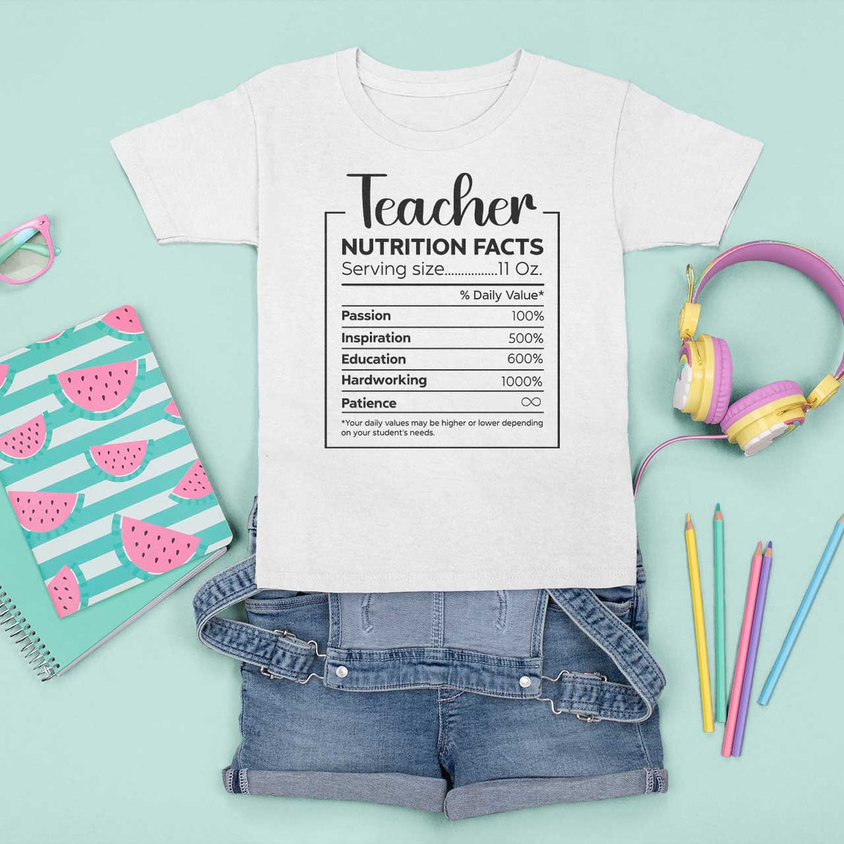 Funny Teacher T Shirt For Kid Nutrition Facts Back To School - Wonder Print Shop