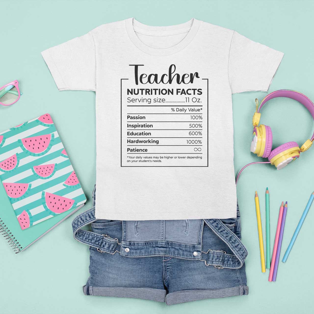 Funny Teacher T Shirt For Kid Nutrition Facts Back To School - Wonder Print Shop