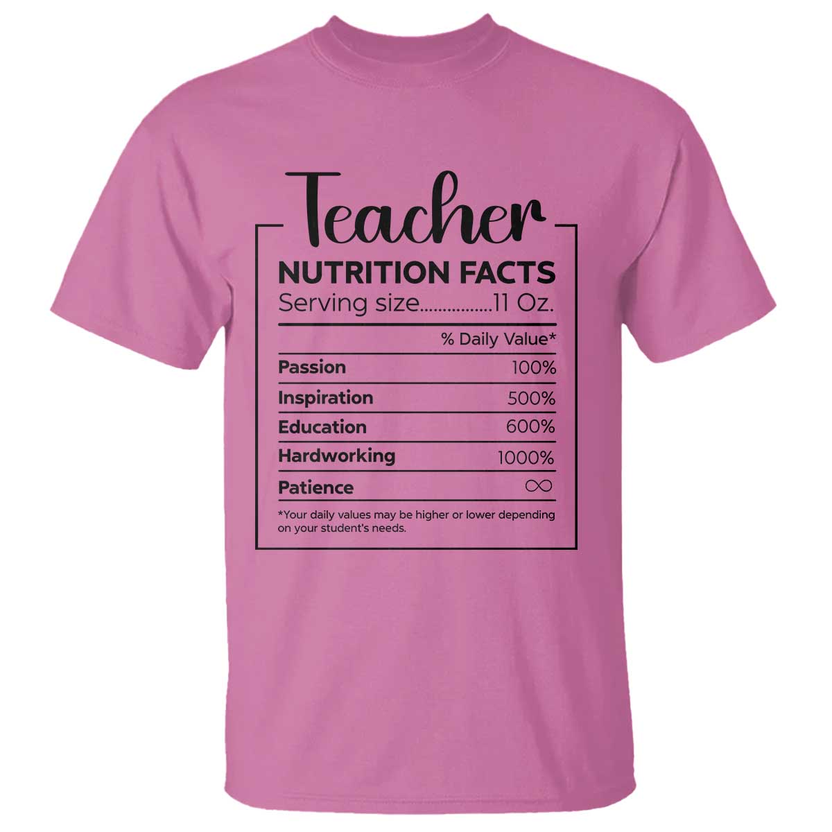 Funny Teacher T Shirt Nutrition Facts Back To School - Wonder Print Shop