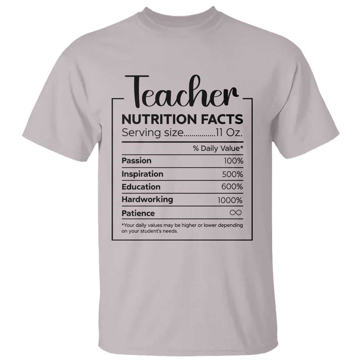 Funny Teacher T Shirt Nutrition Facts Back To School - Wonder Print Shop