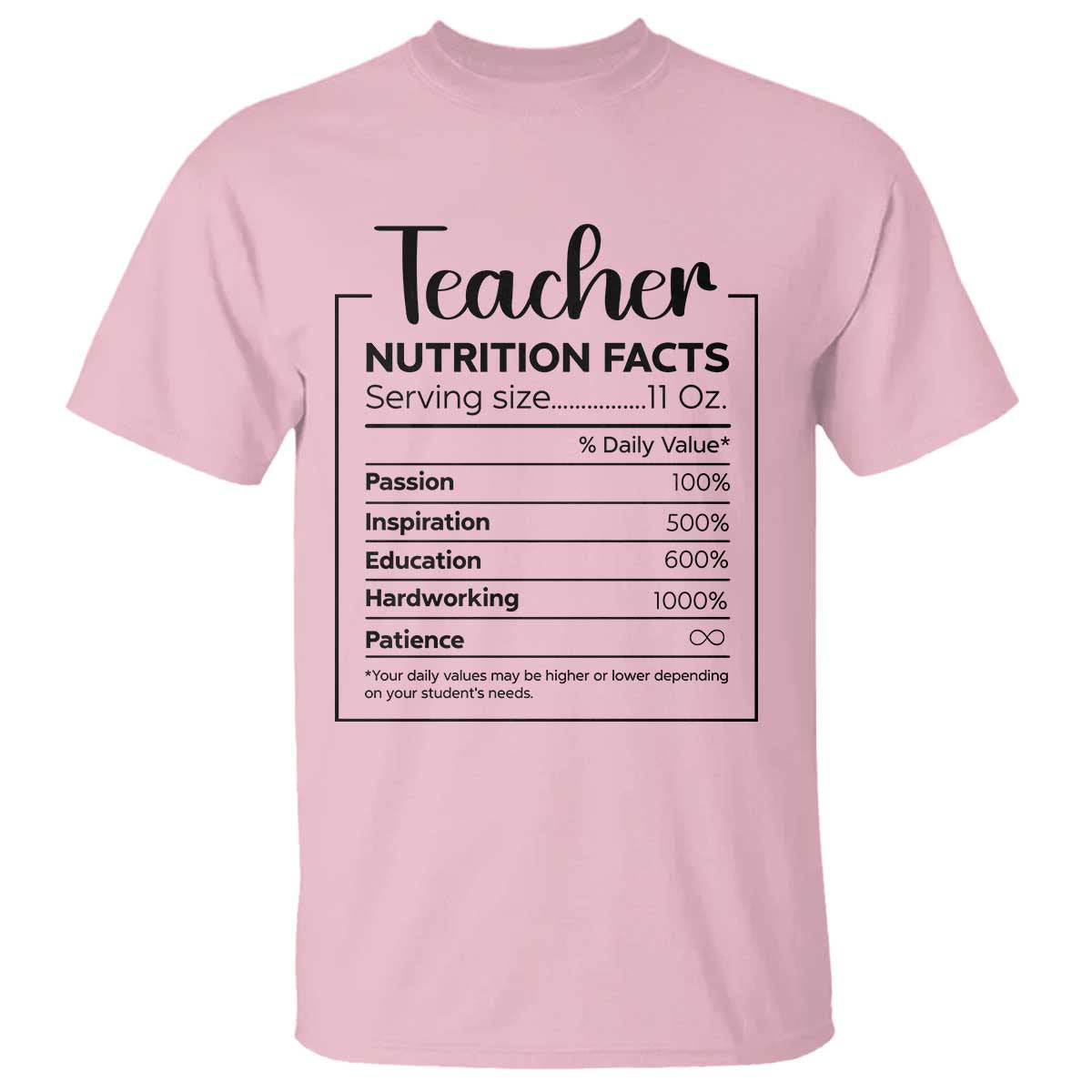 Funny Teacher T Shirt Nutrition Facts Back To School - Wonder Print Shop