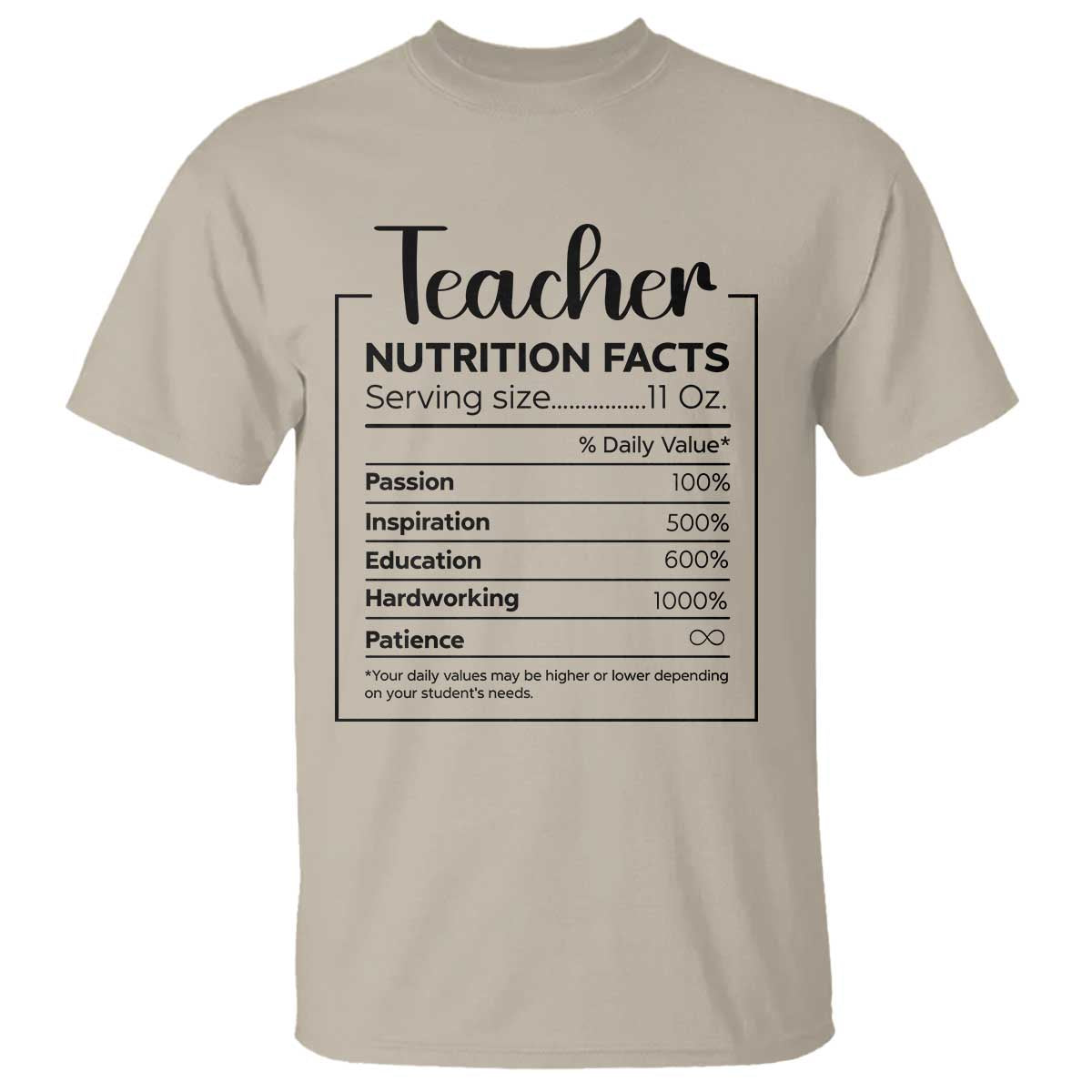 Funny Teacher T Shirt Nutrition Facts Back To School - Wonder Print Shop