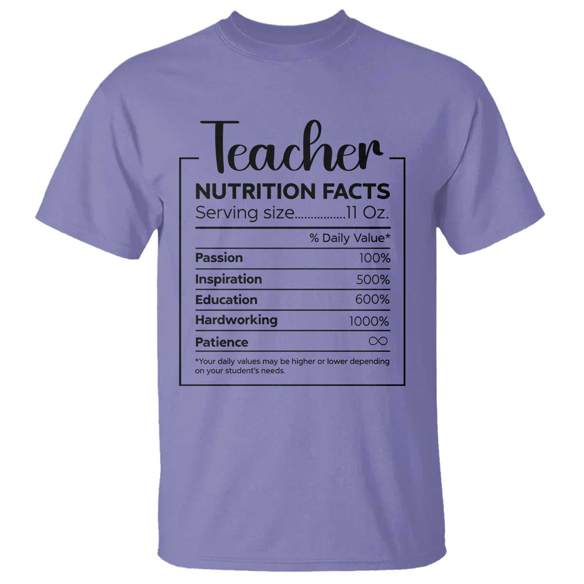 Funny Teacher T Shirt Nutrition Facts Back To School - Wonder Print Shop