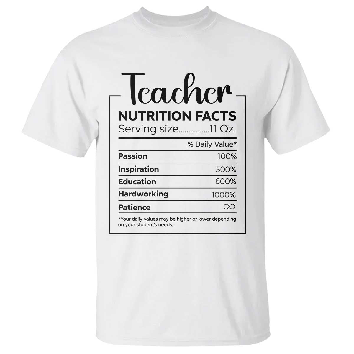 Funny Teacher T Shirt Nutrition Facts Back To School - Wonder Print Shop