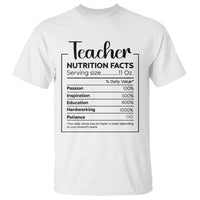 Funny Teacher T Shirt Nutrition Facts Back To School - Wonder Print Shop