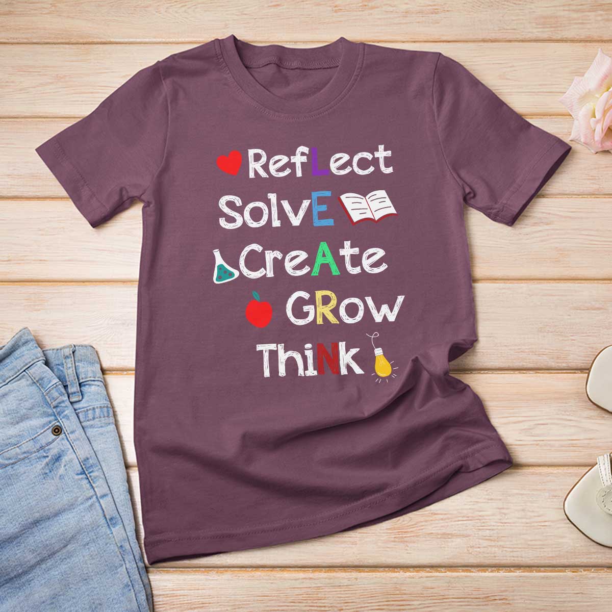 Back To School T Shirt For Women Learn Motivation Quote Apple Book - Wonder Print Shop