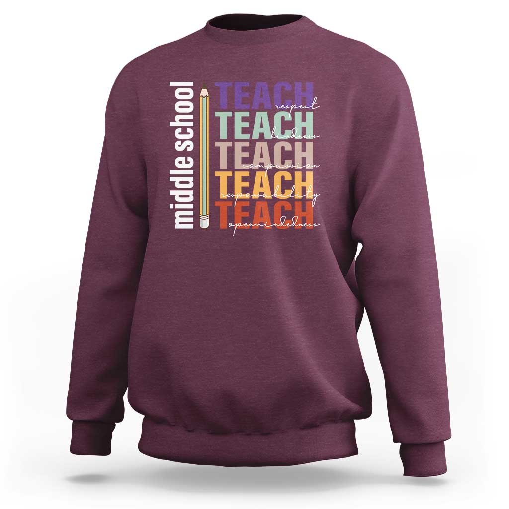 Teacher Sweatshirt Middle School Teach Back To School Pencil - Wonder Print Shop