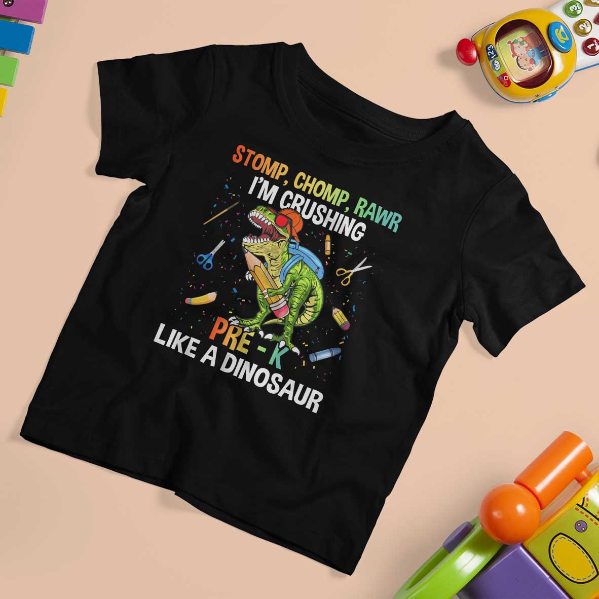 Back To School T Shirt For Kid Stomp Chomp Rawr I'm Crushing Pre-K Like A Dinosaur - Wonder Print Shop