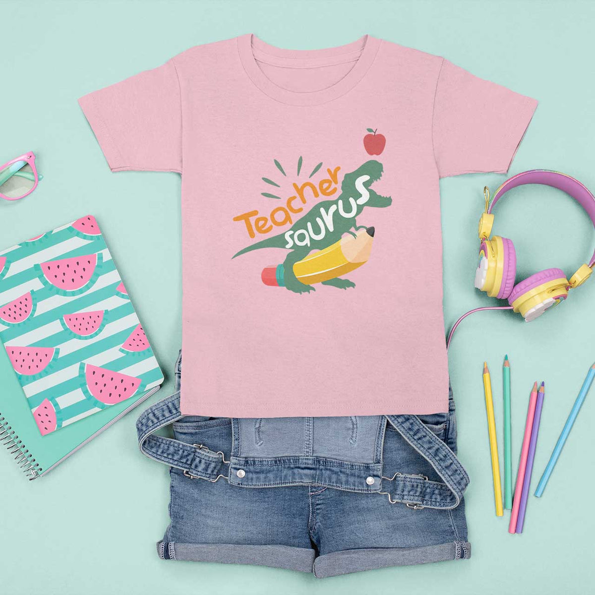 Teacher Saurus T Shirt For Kid Back To School Dinosaur Pencil - Wonder Print Shop