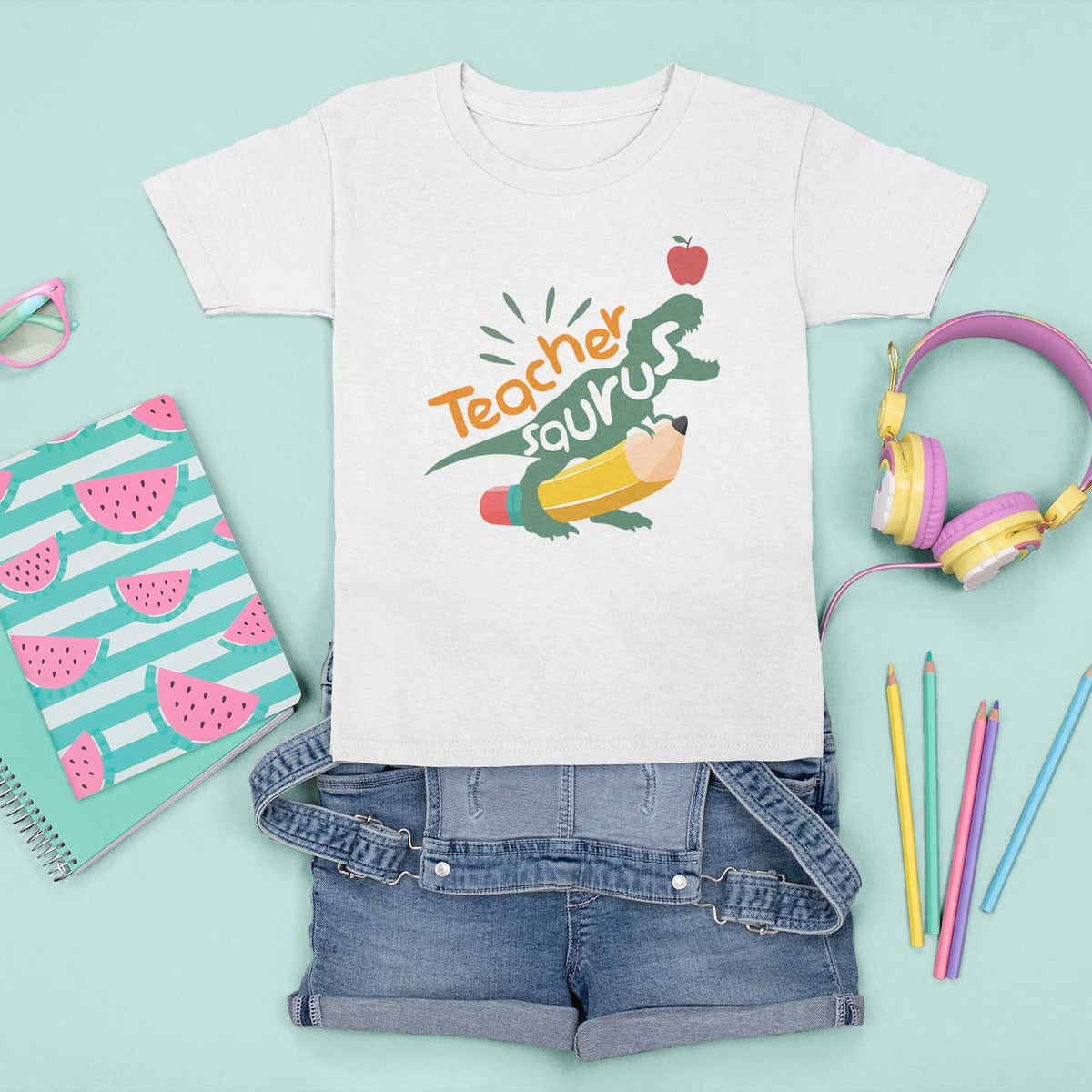 Teacher Saurus T Shirt For Kid Back To School Dinosaur Pencil - Wonder Print Shop