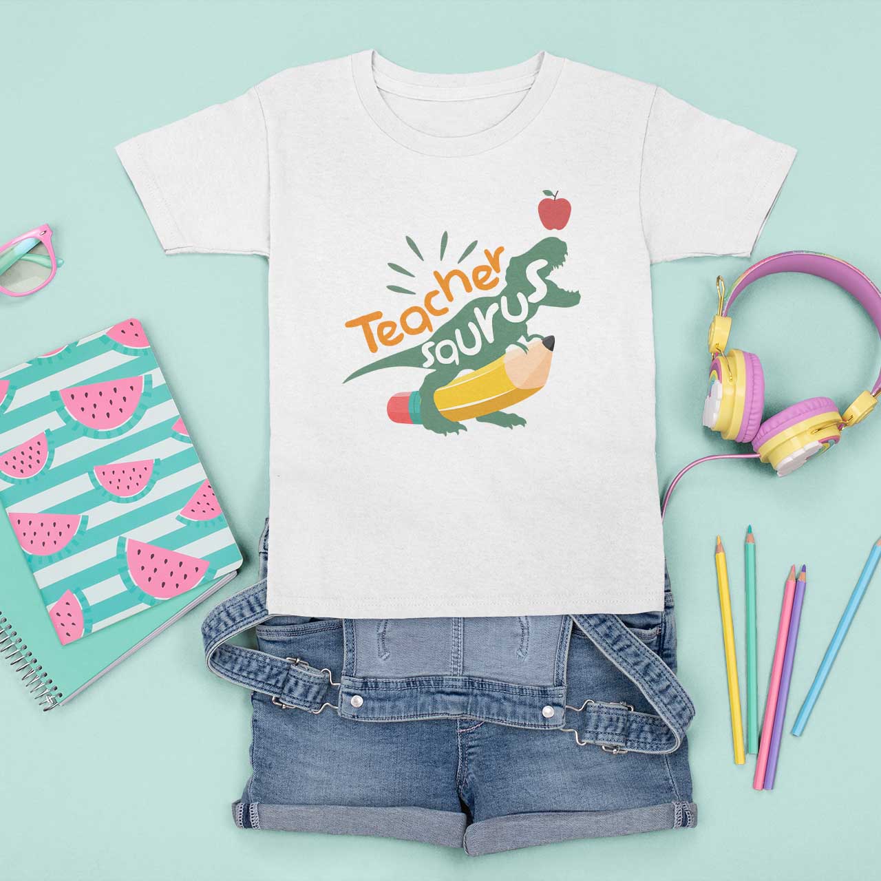 Teacher Saurus T Shirt For Kid Back To School Dinosaur Pencil - Wonder Print Shop