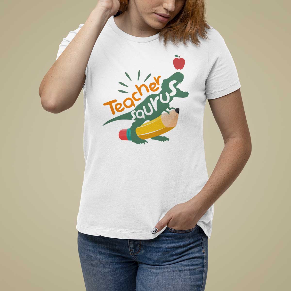 Teacher Saurus T Shirt For Women Back To School Dinosaur Pencil - Wonder Print Shop