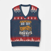 Christian Biker V-Neck Knit Sweater Vest And The Lord Said Go Out Into The Highways Luke 14 23