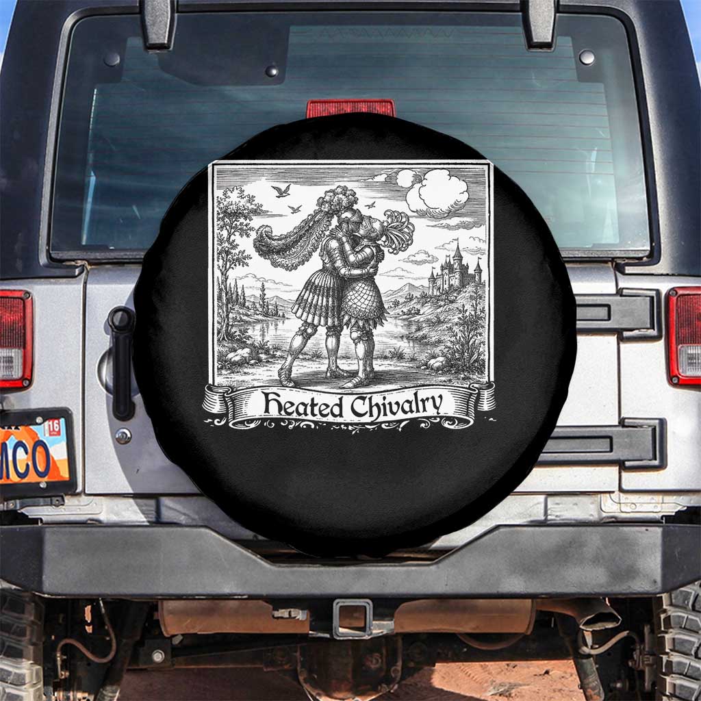 Heated Chivalry Medieval Knights Kissing LGBT Pride Spare Tire Cover