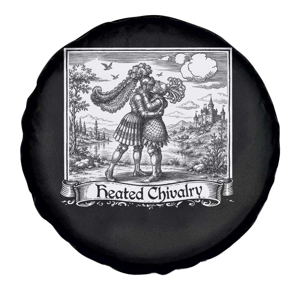 Heated Chivalry Medieval Knights Kissing LGBT Pride Spare Tire Cover