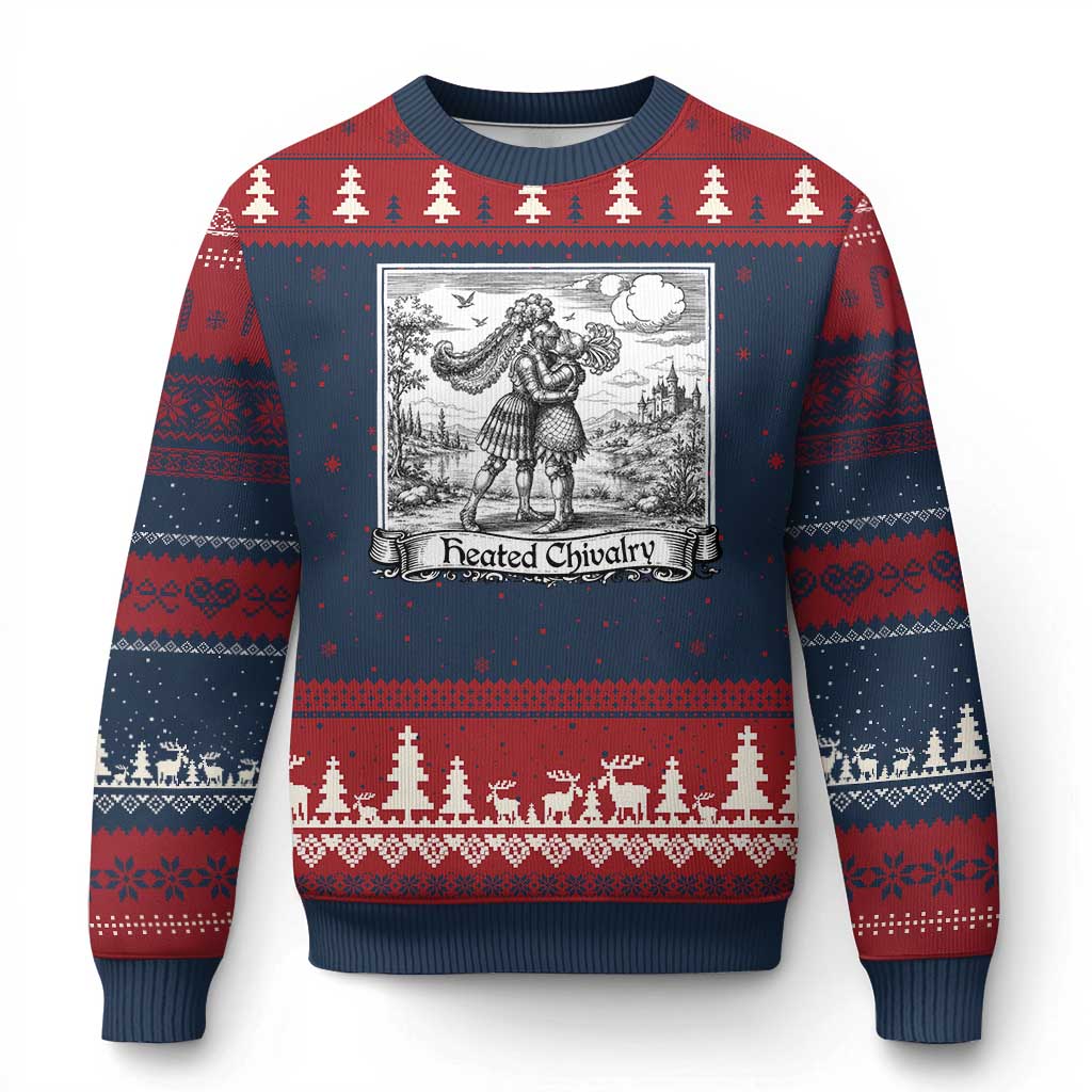 Heated Chivalry Medieval Knights Kissing LGBT Pride Ugly Christmas Sweater