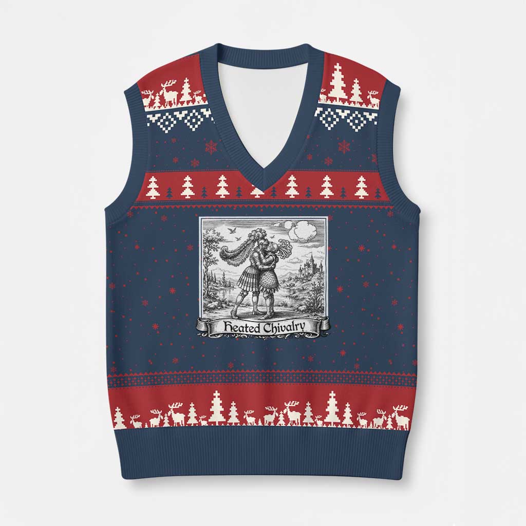 Heated Chivalry Medieval Knights Kissing LGBT Pride V-Neck Knit Sweater Vest