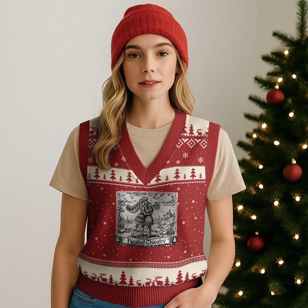 Heated Chivalry Medieval Knights Kissing LGBT Pride V-Neck Knit Sweater Vest