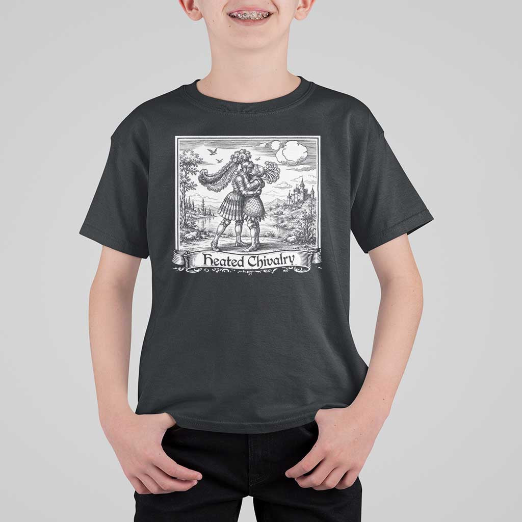 Heated Chivalry Medieval Knights Kissing LGBT Pride T Shirt For Kid