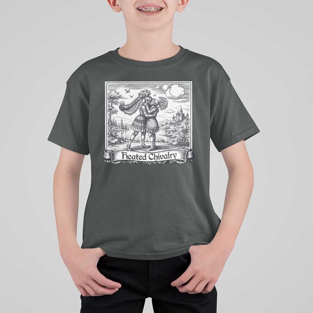 Heated Chivalry Medieval Knights Kissing LGBT Pride T Shirt For Kid