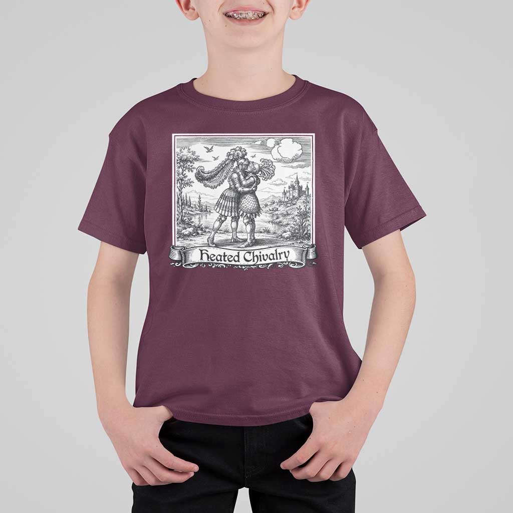 Heated Chivalry Medieval Knights Kissing LGBT Pride T Shirt For Kid