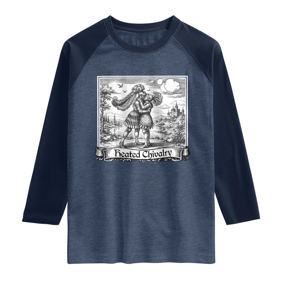 Heated Chivalry Medieval Knights Kissing LGBT Pride Raglan Shirt