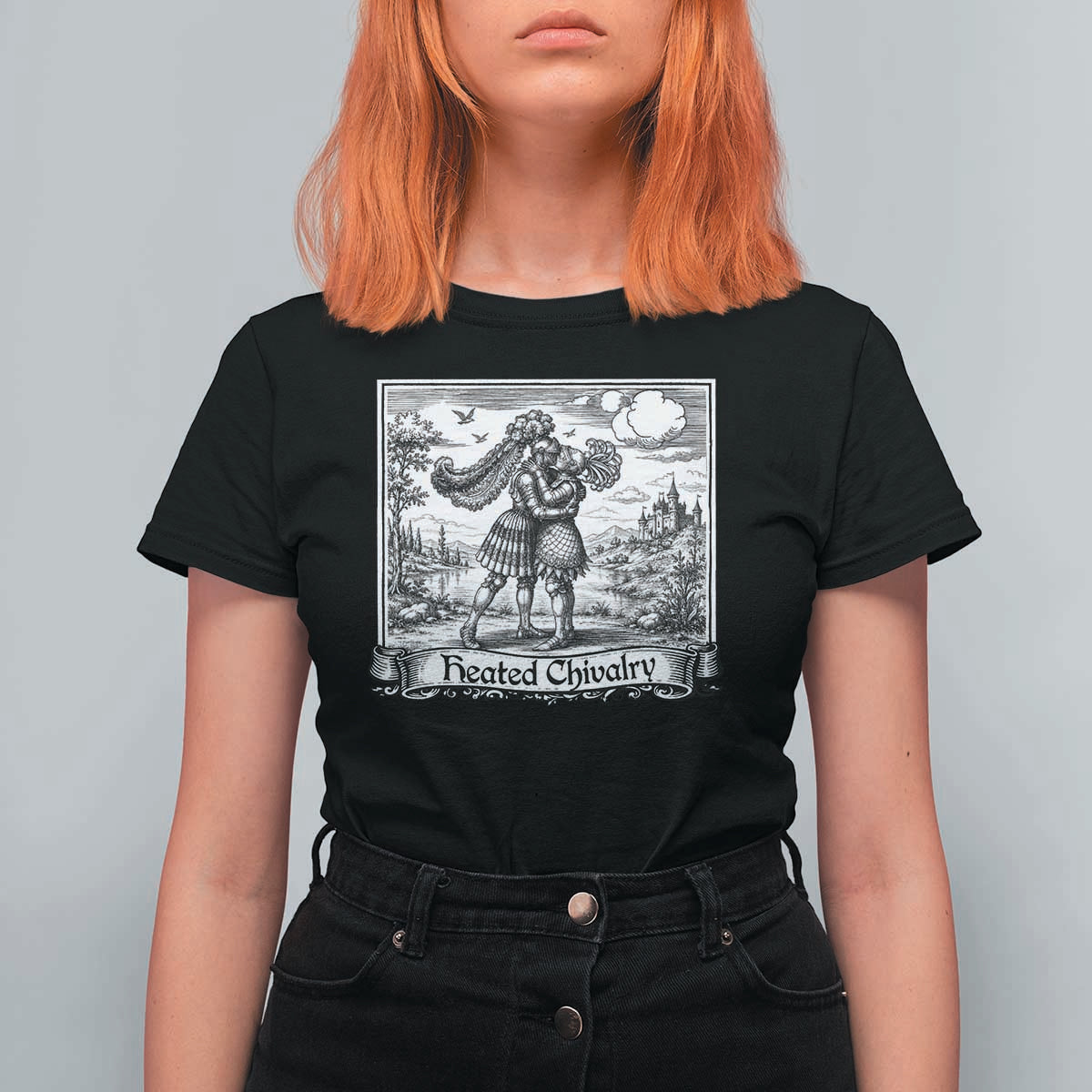 Heated Chivalry Medieval Knights Kissing LGBT Pride T Shirt For Women