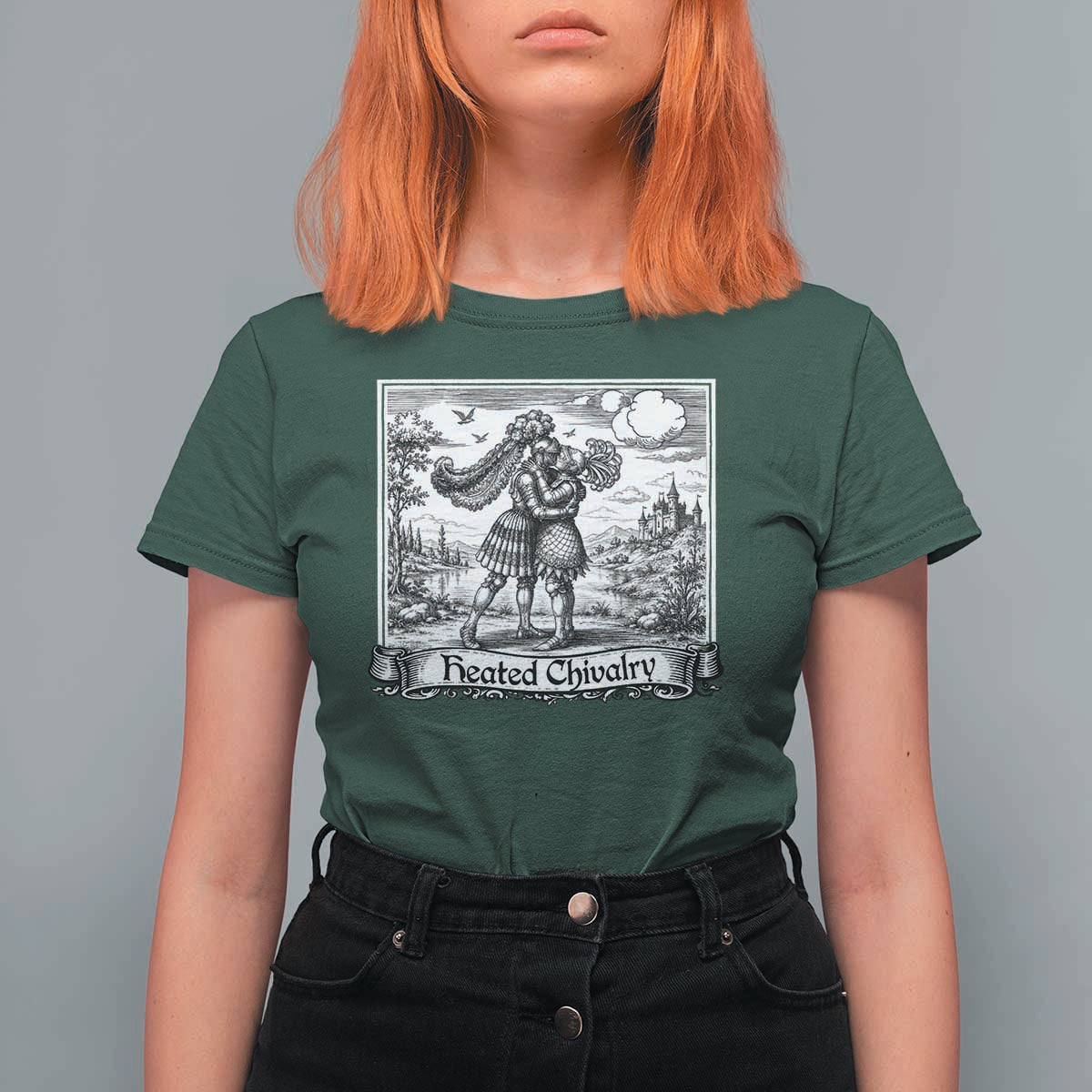 Heated Chivalry Medieval Knights Kissing LGBT Pride T Shirt For Women