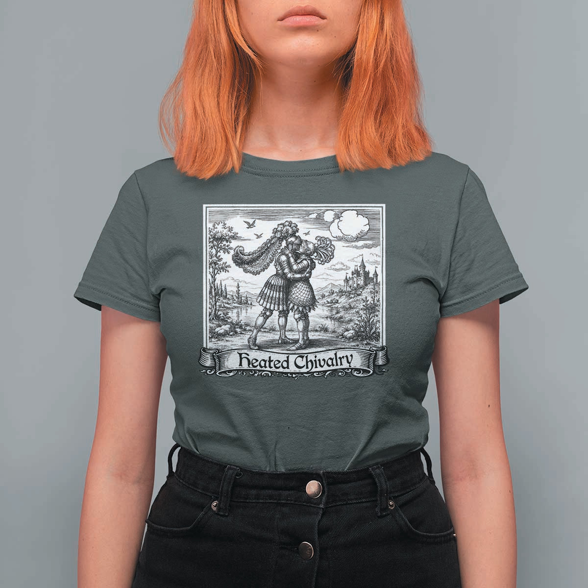 Heated Chivalry Medieval Knights Kissing LGBT Pride T Shirt For Women