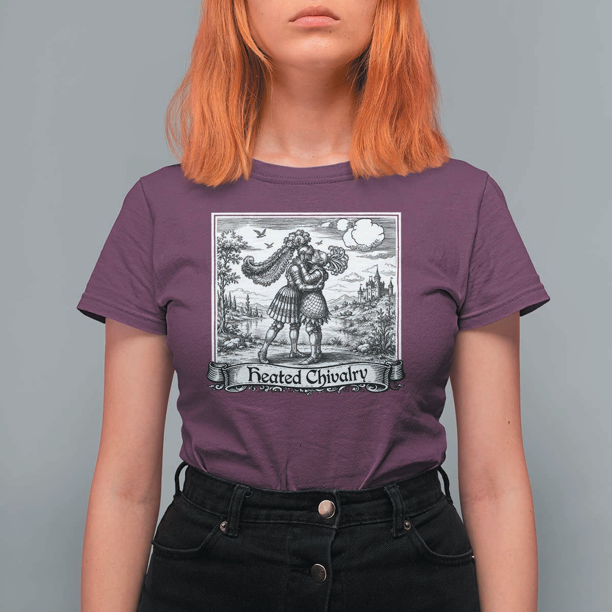 Heated Chivalry Medieval Knights Kissing LGBT Pride T Shirt For Women