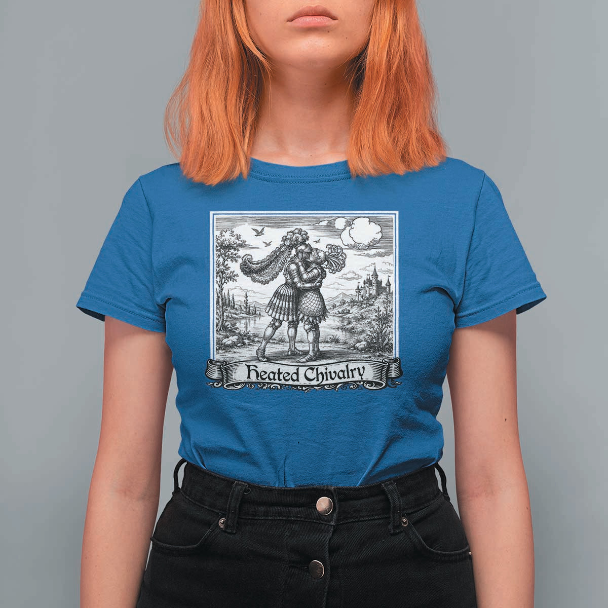 Heated Chivalry Medieval Knights Kissing LGBT Pride T Shirt For Women