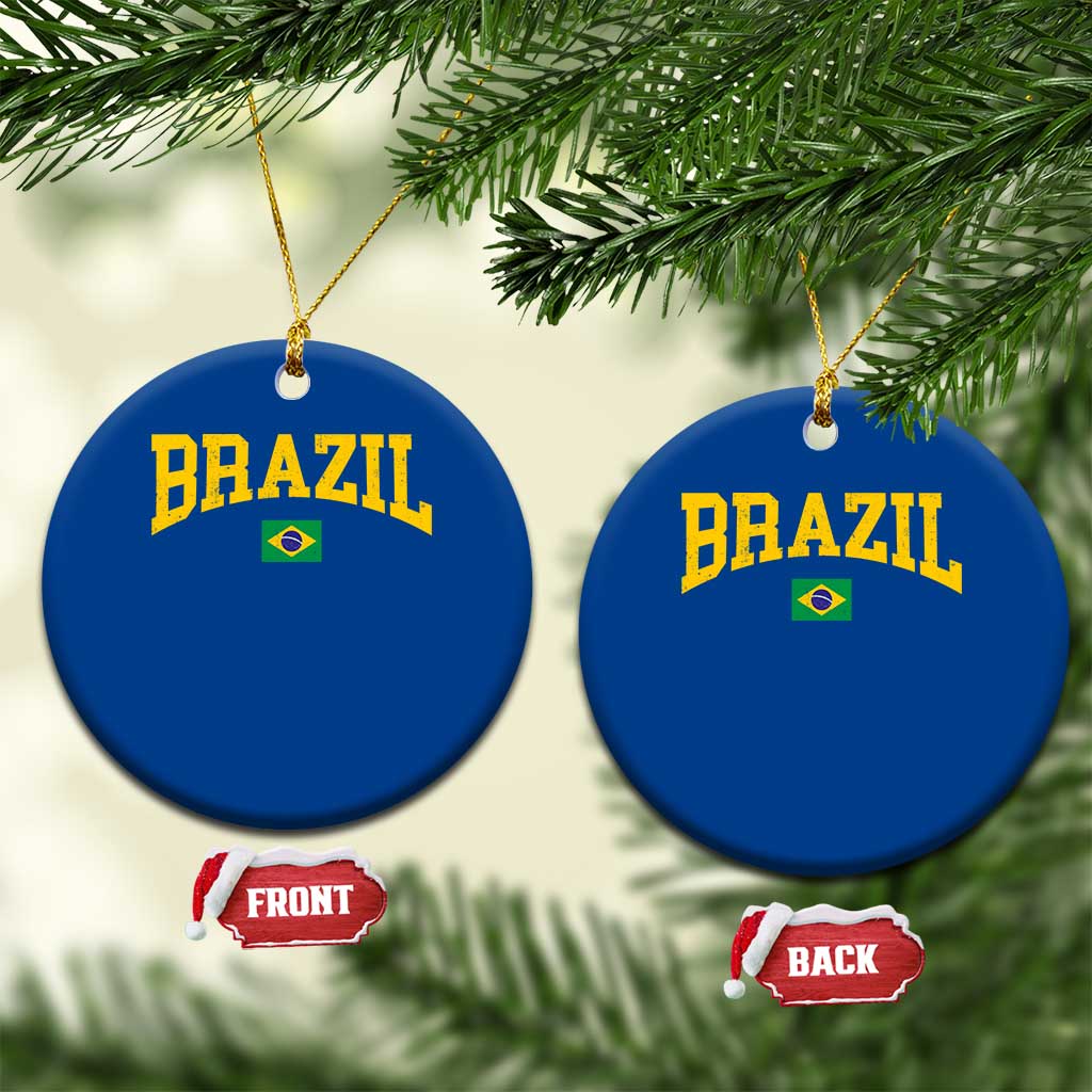 Brazil Football Throwback Design Vintage Brazilian Flag Jersey Style Ceramic Ornament