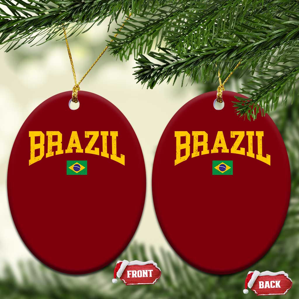 Brazil Football Throwback Design Vintage Brazilian Flag Jersey Style Ceramic Ornament