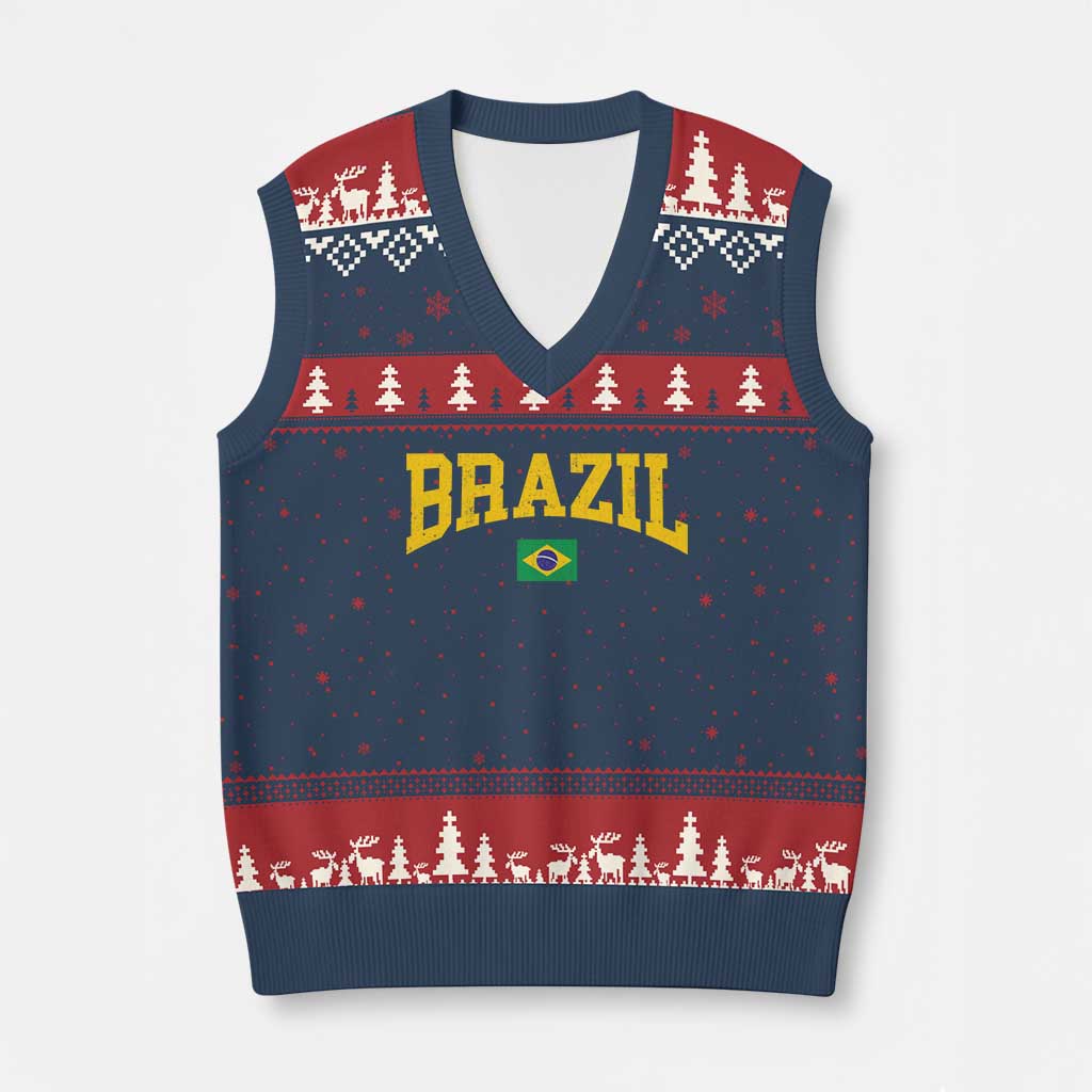 Brazil Football Throwback Design Vintage Brazilian Flag Jersey Style V-Neck Knit Sweater Vest