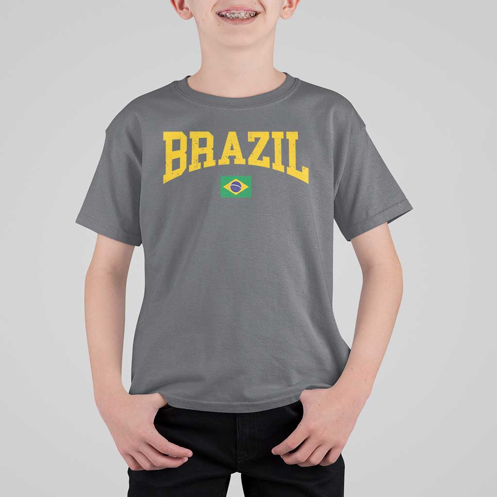 Brazil Football Throwback Design Vintage Brazilian Flag Jersey Style T Shirt For Kid