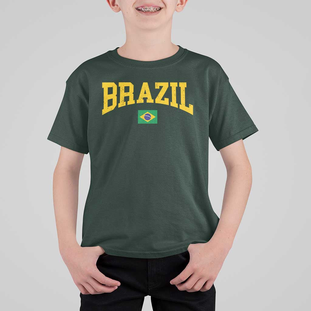 Brazil Football Throwback Design Vintage Brazilian Flag Jersey Style T Shirt For Kid