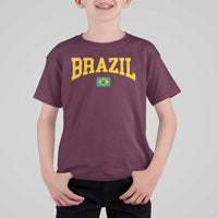Brazil Football Throwback Design Vintage Brazilian Flag Jersey Style T Shirt For Kid