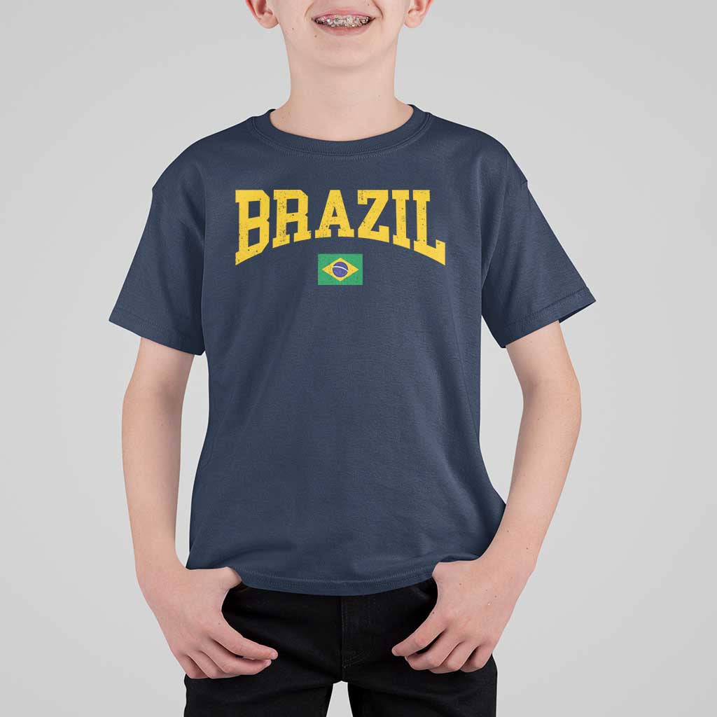 Brazil Football Throwback Design Vintage Brazilian Flag Jersey Style T Shirt For Kid