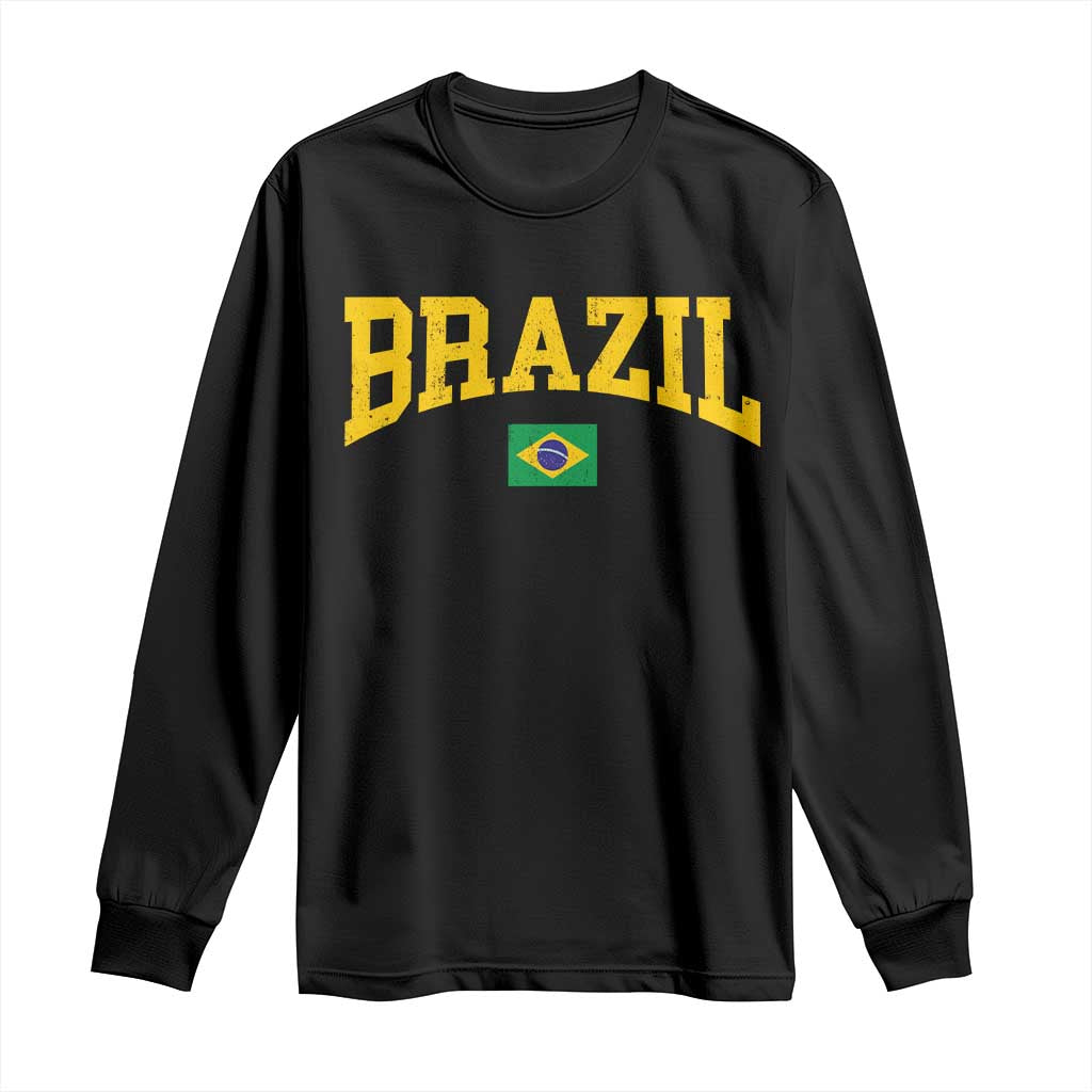 Brazil Football Throwback Design Vintage Brazilian Flag Jersey Style Long Sleeve Shirt