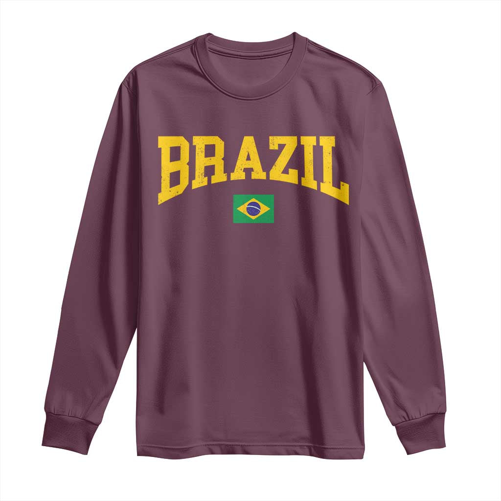 Brazil Football Throwback Design Vintage Brazilian Flag Jersey Style Long Sleeve Shirt