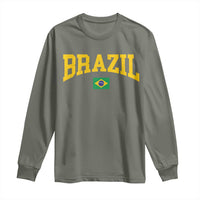 Brazil Football Throwback Design Vintage Brazilian Flag Jersey Style Long Sleeve Shirt