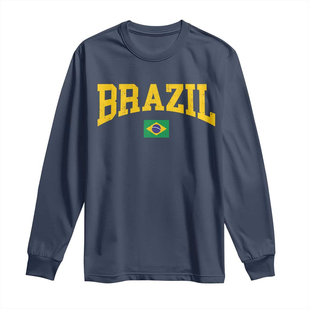 Brazil Football Throwback Design Vintage Brazilian Flag Jersey Style Long Sleeve Shirt