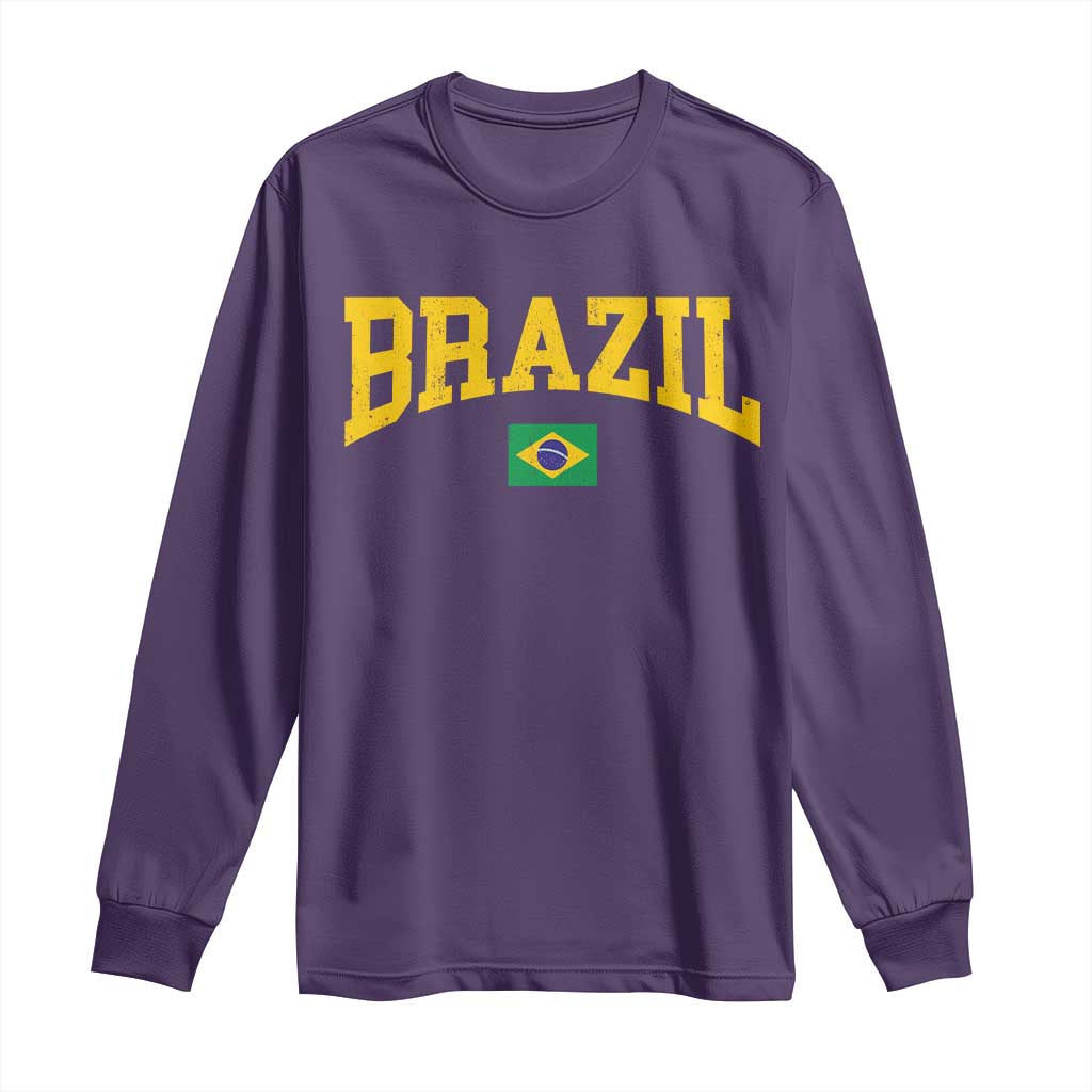 Brazil Football Throwback Design Vintage Brazilian Flag Jersey Style Long Sleeve Shirt