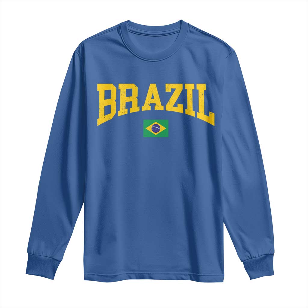 Brazil Football Throwback Design Vintage Brazilian Flag Jersey Style Long Sleeve Shirt