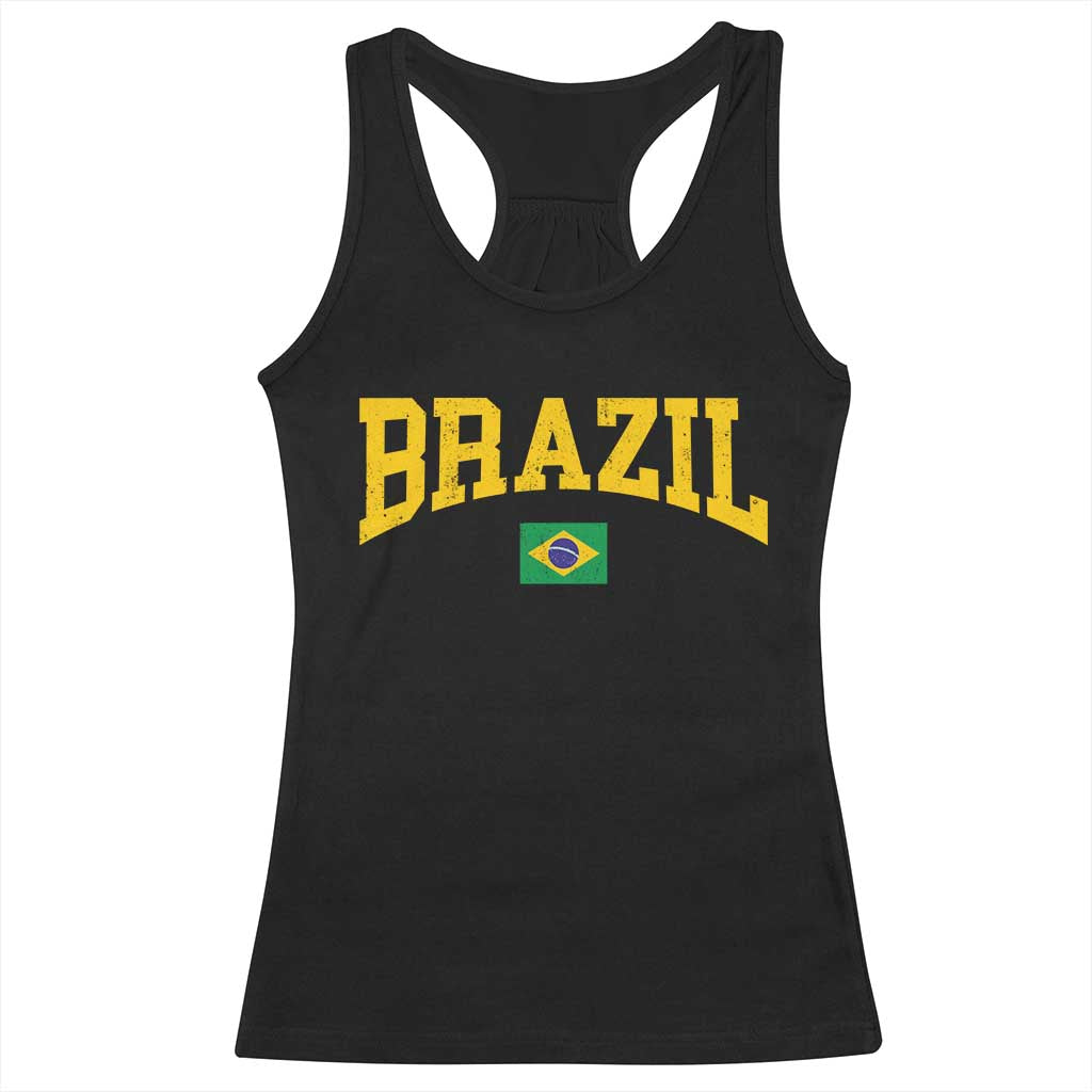 Brazil Football Throwback Design Vintage Brazilian Flag Jersey Style Racerback Tank Top