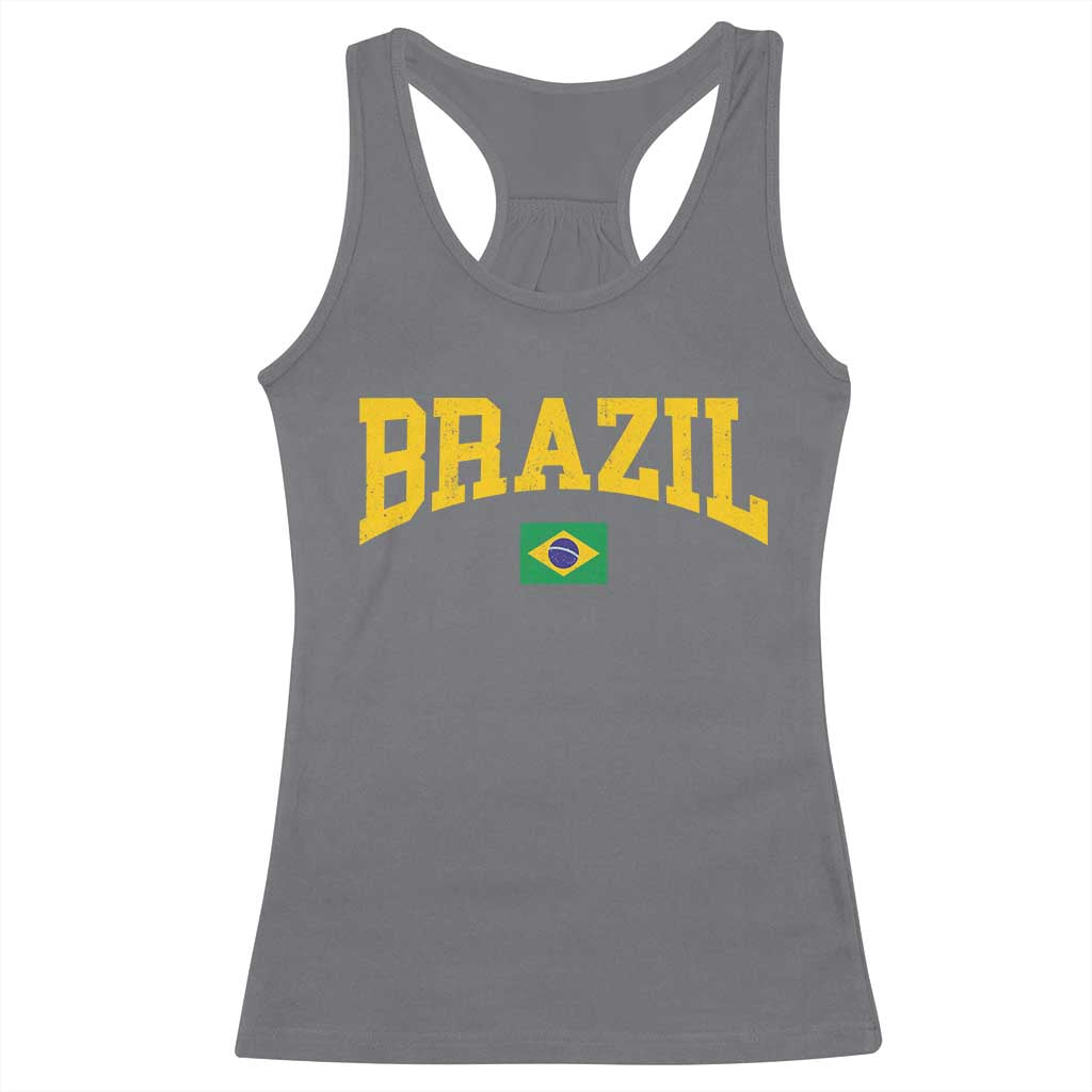 Brazil Football Throwback Design Vintage Brazilian Flag Jersey Style Racerback Tank Top